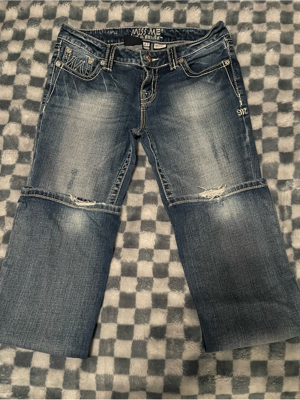 Miss Me Women's Blue Distressed Wide Leg Jeans